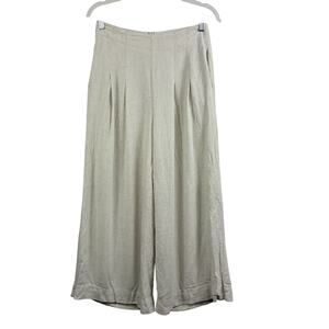 Jun & Ivy Cream Linen Blend Wide Leg Crop Pants Small High Rise Pockets Pleated